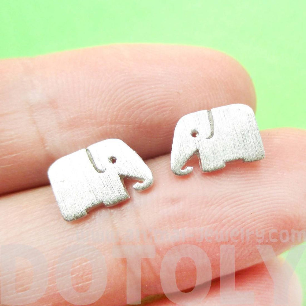 Simple Elephant Silhouette Shaped Stud Earrings in Silver | Allergy Free | DOTOLY
