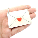 Simple Heart Love Letter Envelope Shaped Pendant Necklace in Acrylic | DOTOLY