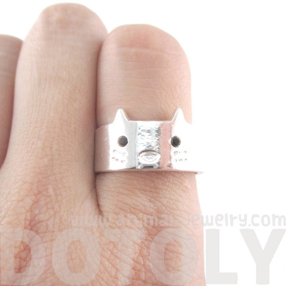 Simple Kitty Cat Face Shaped Animal Ring in Silver | Animal Jewelry | DOTOLY