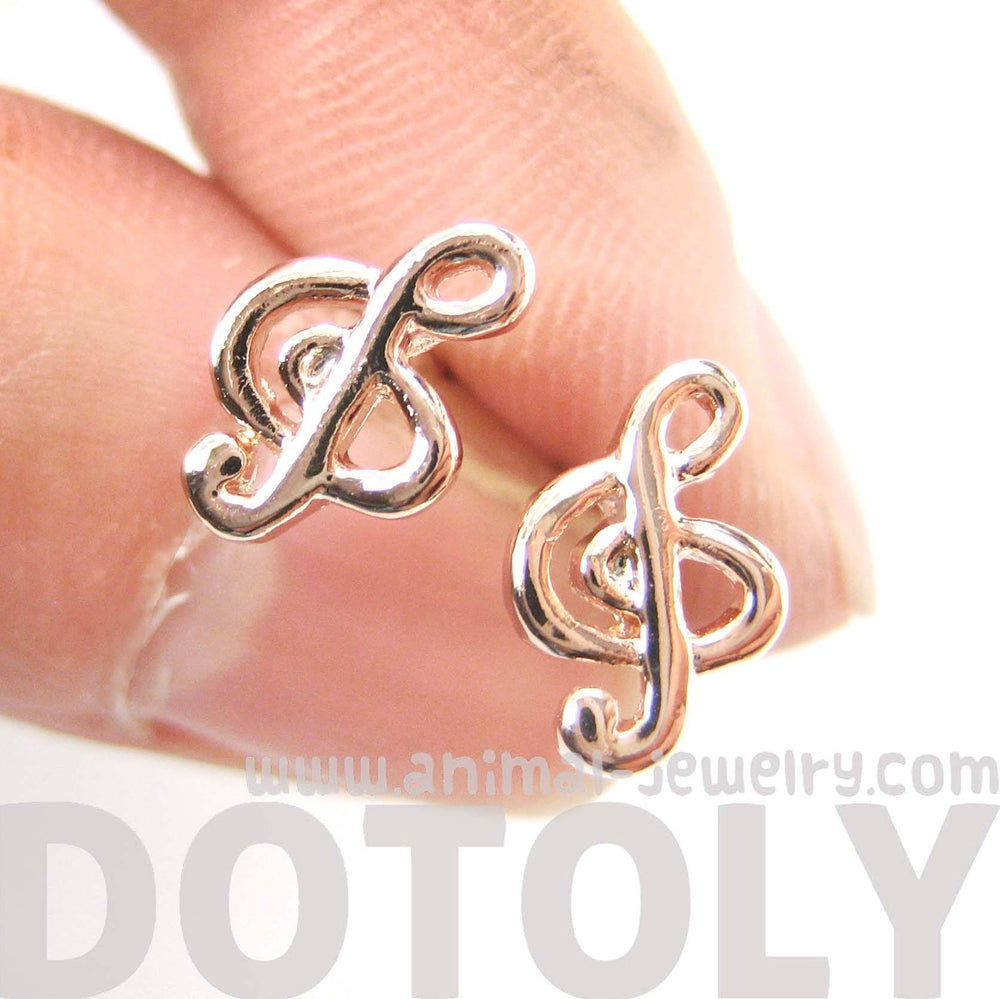 Simple Musical Note Treble Clef Shaped Stud Earrings in Rose Gold | DOTOLY