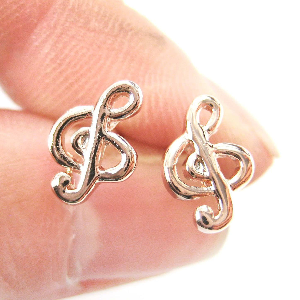 Simple Musical Note Treble Clef Shaped Stud Earrings in Rose Gold | DOTOLY