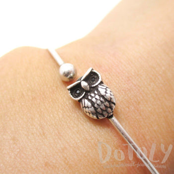 Simple Owl Bird Charm Bangle Bracelet Cuff in Silver | Animal Jewelry | DOTOLY