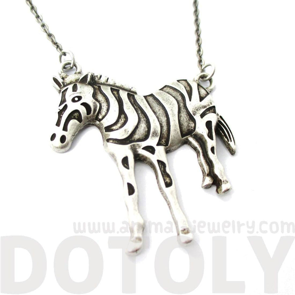 Simple Zebra Shaped Animal Pendant Necklace in Silver | Animal Jewelry | DOTOLY