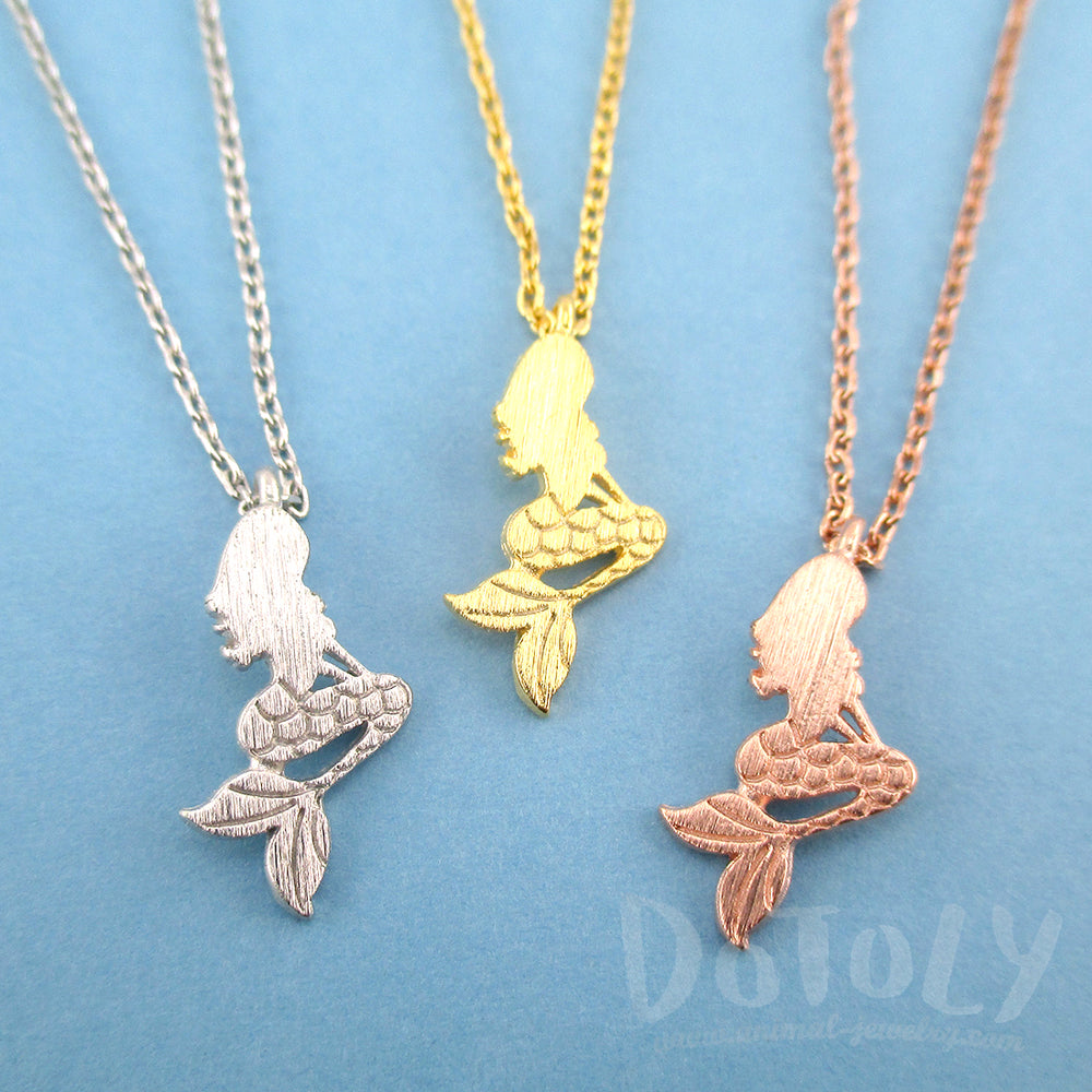 Little Mermaid Ariel Sitting Silhouette Shaped Pendant Necklace