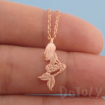 Mermaid Ariel Silhouette Shaped Pendant Necklace in Rose Gold