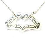 Skeleton Hands Forming an I Heart You Sign Shaped Pendant Necklace in Acrylic | DOTOLY