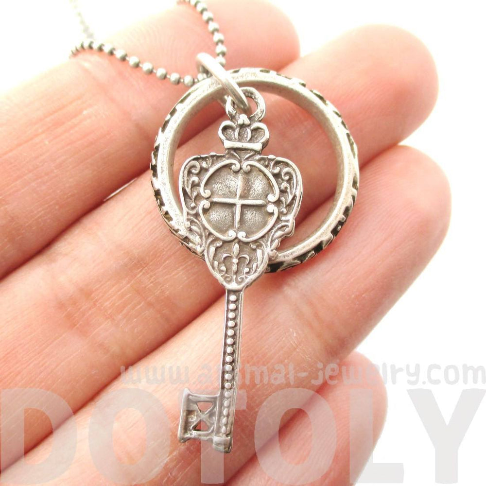 Skeleton Key and Hoop Pendant Necklace in Silver with Filigree Details | DOTOLY | DOTOLY
