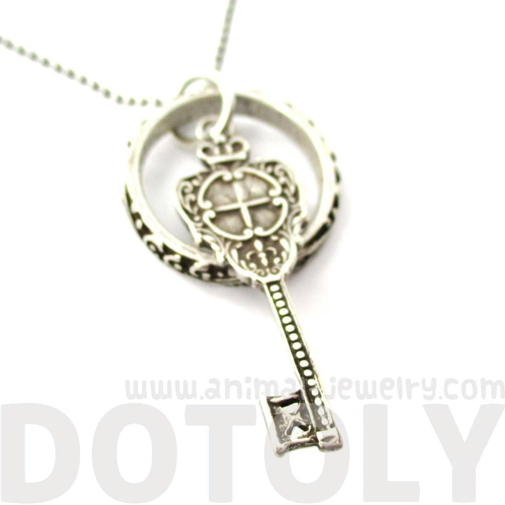 Skeleton Key and Hoop Pendant Necklace in Silver with Filigree Details | DOTOLY | DOTOLY