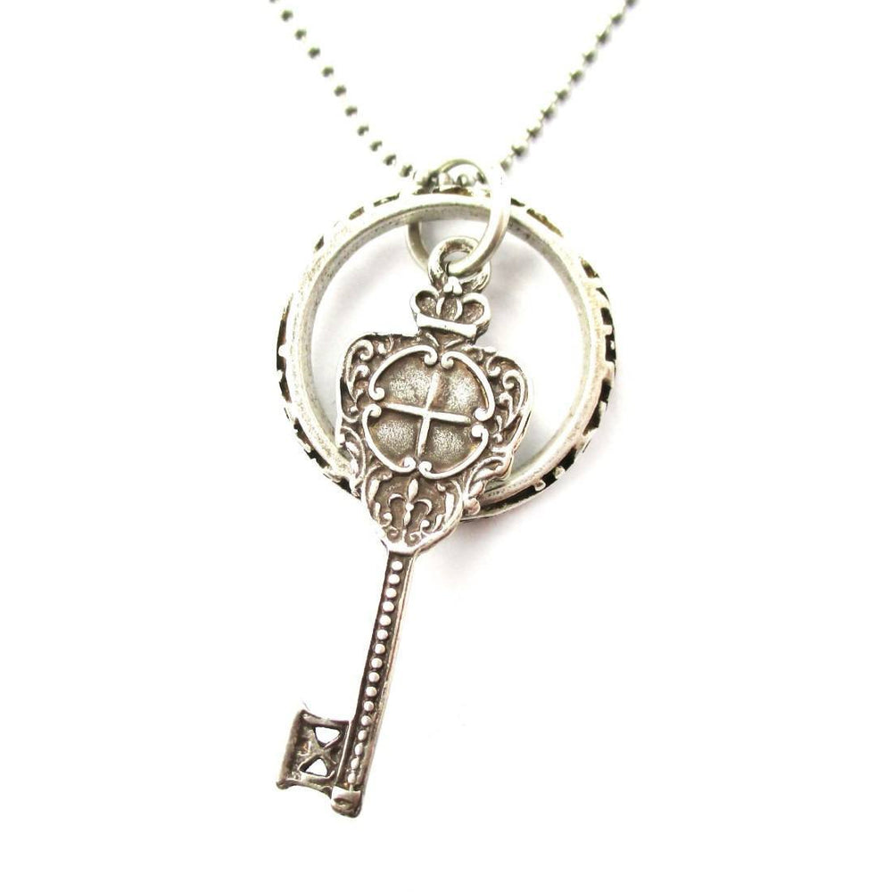 Skeleton Key and Hoop Pendant Necklace in Silver with Filigree Details | DOTOLY | DOTOLY