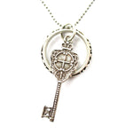 Skeleton Key and Hoop Pendant Necklace in Silver with Filigree Details | DOTOLY | DOTOLY