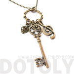 Skeleton Key Heart and Treble Clef Pendant Necklace in Brass | DOTOLY | DOTOLY