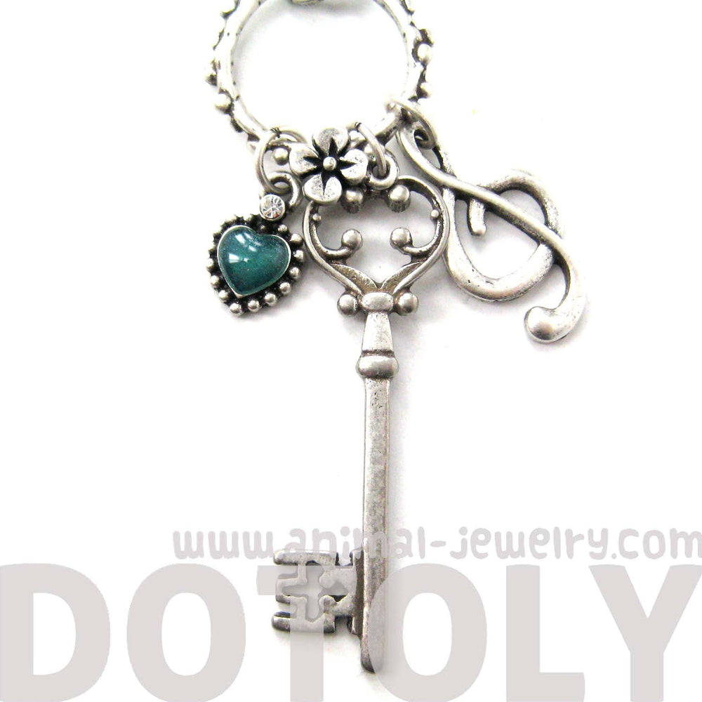 Skeleton Key Heart and Treble Clef Pendant Necklace in Silver DOTOLY | DOTOLY