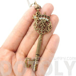 Skeleton Key with Decorative Handle Shaped Pendant Necklace in Bronze | DOTOLY