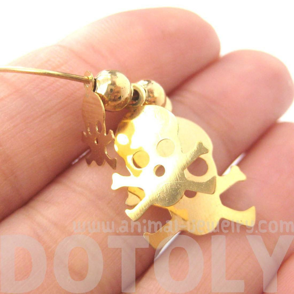 Skeleton Skull Bones Pirate Silhouette Shaped Dangle Hoop Earrings in Gold | DOTOLY | DOTOLY
