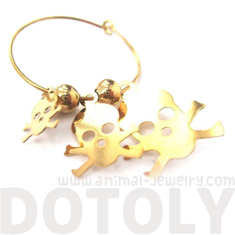 Skeleton Skull Bones Pirate Silhouette Shaped Dangle Hoop Earrings in Gold | DOTOLY | DOTOLY