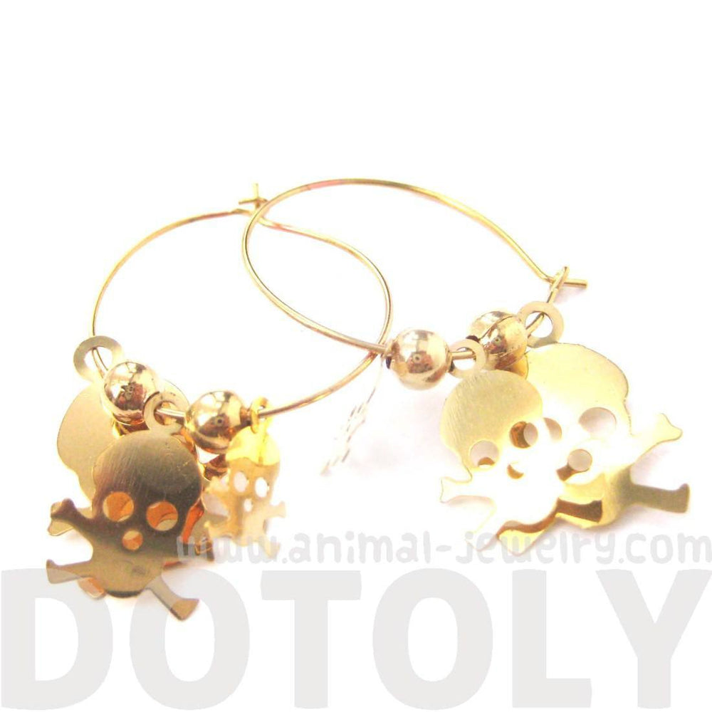 Skeleton Skull Bones Pirate Silhouette Shaped Dangle Hoop Earrings in Gold | DOTOLY | DOTOLY