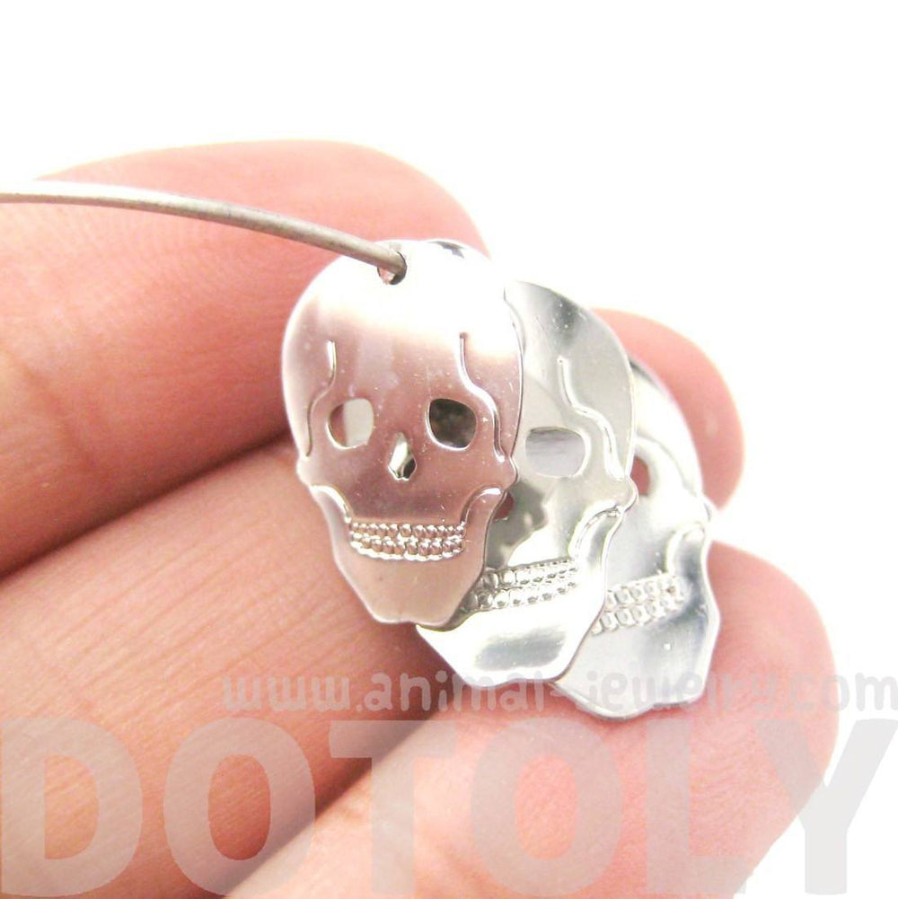Skeleton Skull Silhouette Shaped Dangle Hoop Earrings in Silver | DOTOLY | DOTOLY