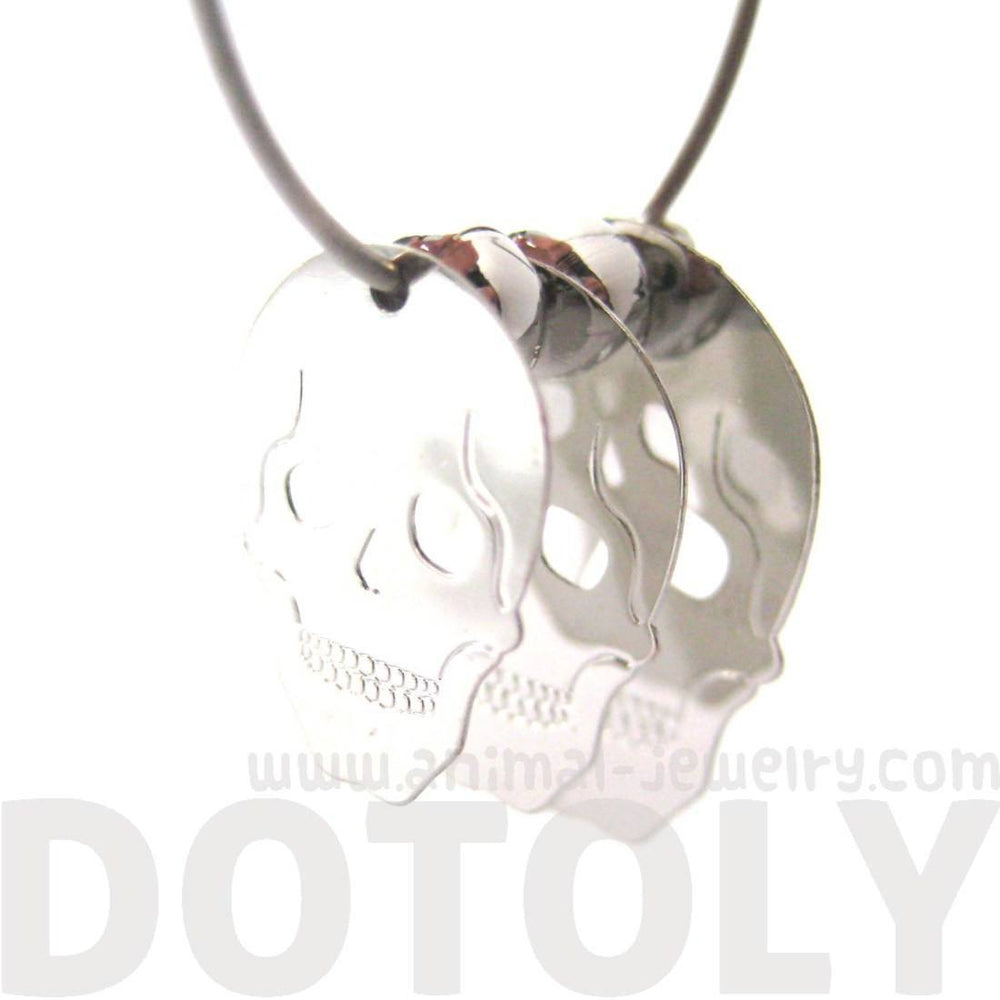 Skeleton Skull Silhouette Shaped Dangle Hoop Earrings in Silver | DOTOLY | DOTOLY
