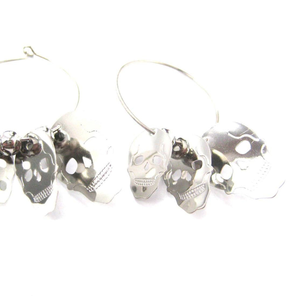 Skeleton Skull Silhouette Shaped Dangle Hoop Earrings in Silver | DOTOLY | DOTOLY