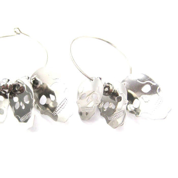 Skeleton Skull Silhouette Shaped Dangle Hoop Earrings in Silver | DOTOLY | DOTOLY