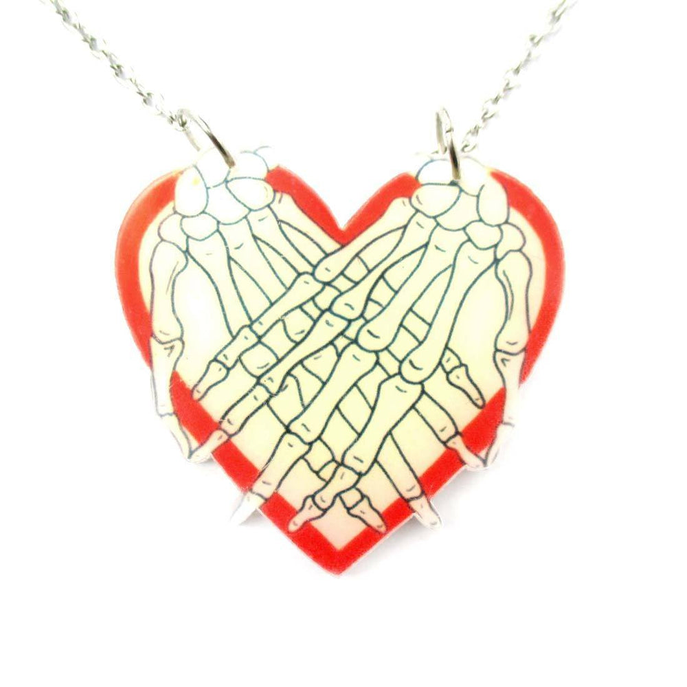 Skeleton Zombie Hands Over My Heart Shaped Pendant Necklace in Acrylic | DOTOLY | DOTOLY