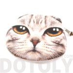 Skeptical Striped Kitty Cat Face Shaped Coin Purse Make Up Bag | DOTOLY