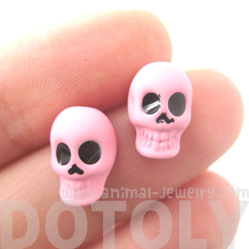 Skull Shaped Skeleton Themed Small Unisex Emo Stud Earrings in Light Purple | DOTOLY