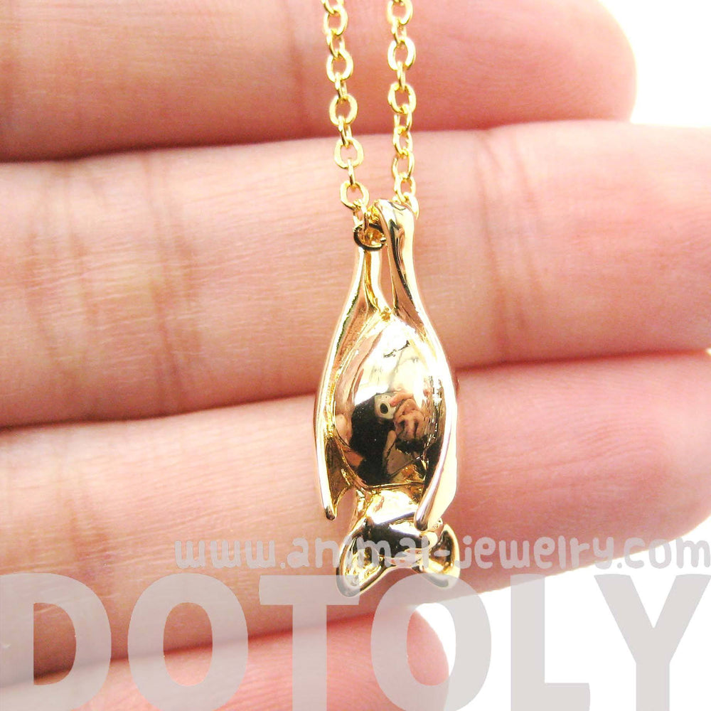 Sleek Abstract Bat Shaped Animal Pendant Necklace in Gold | DOTOLY | DOTOLY