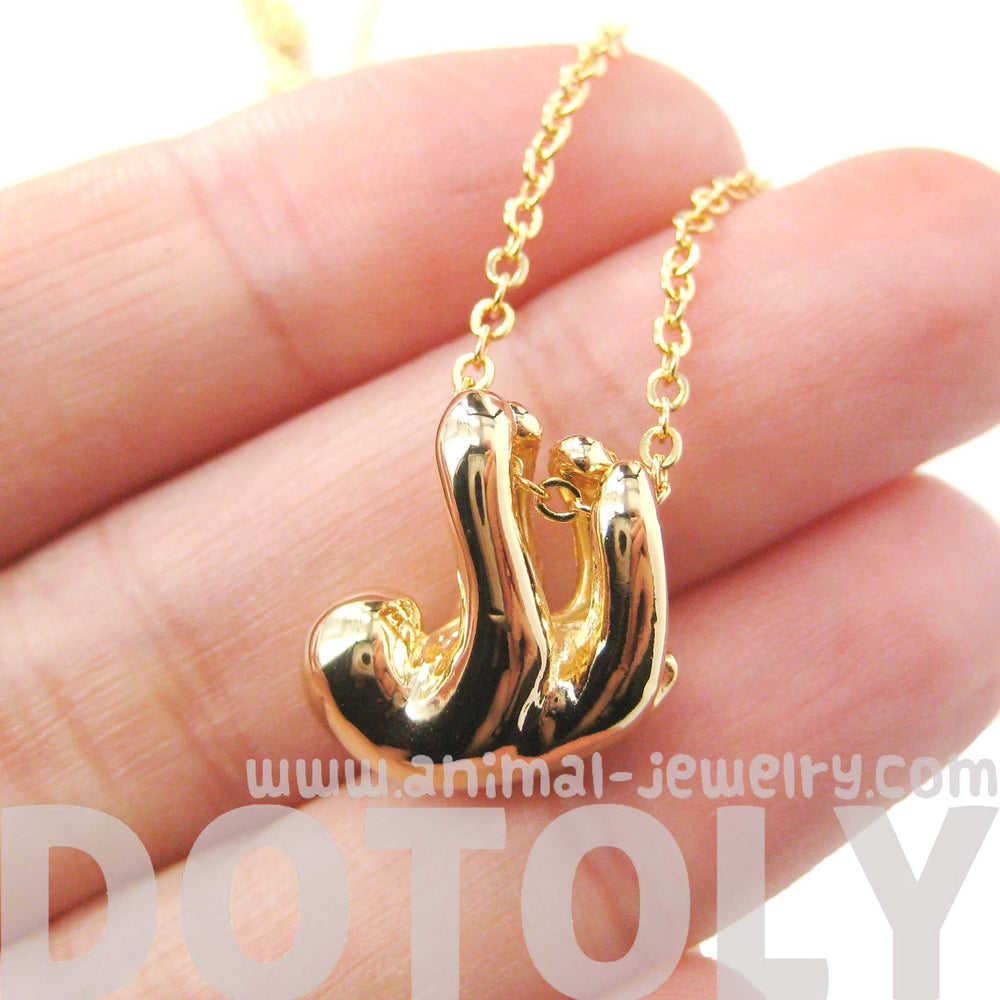 Sleek Abstract Sloth Shaped Animal Pendant Necklace in Gold | DOTOLY | DOTOLY