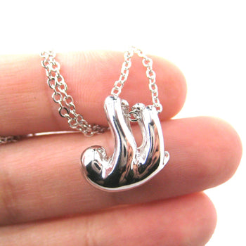 Sleek Abstract Sloth Shaped Animal Pendant Necklace in Silver | DOTOLY | DOTOLY