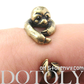 Sloth Animal Wrap Around Hug Ring in Brass - Sizes 4 to 9 Available | DOTOLY