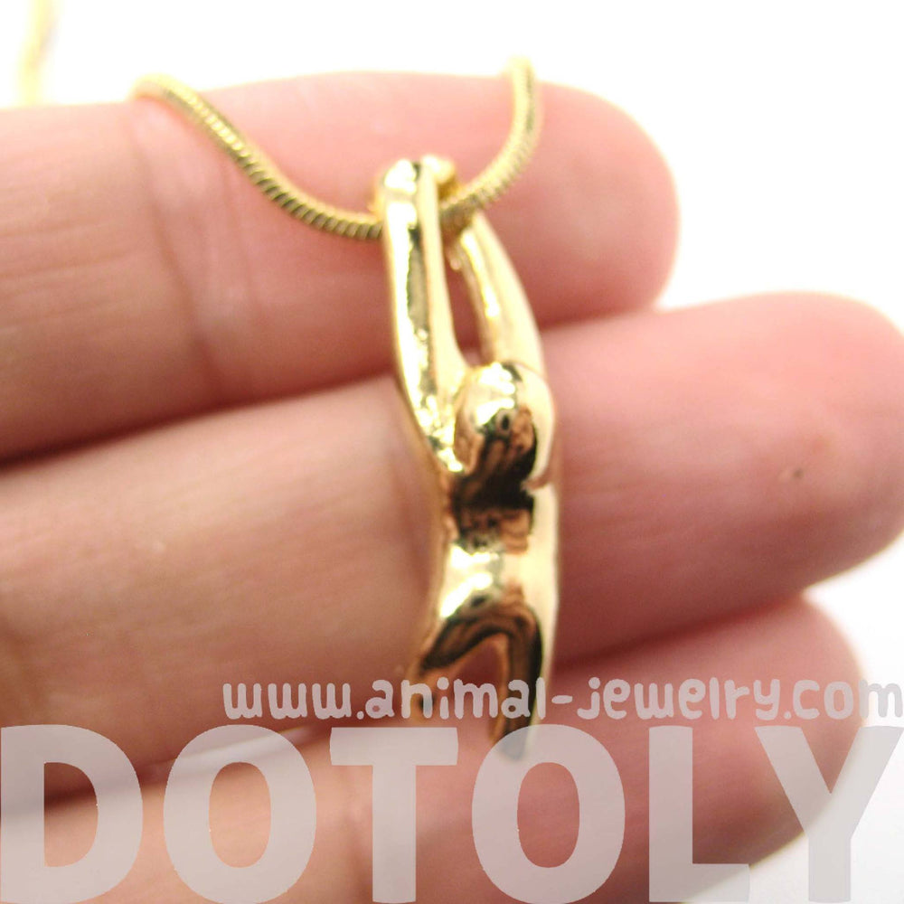 Sloth Dangling Sleek Abstract Animal Pendant Necklace in Gold | DOTOLY | DOTOLY