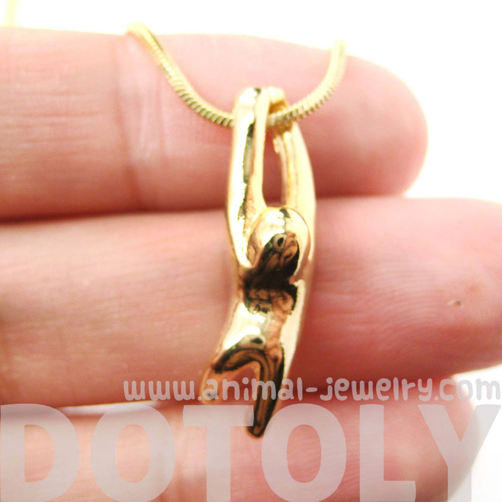 Sloth Dangling Sleek Abstract Animal Pendant Necklace in Gold | DOTOLY | DOTOLY