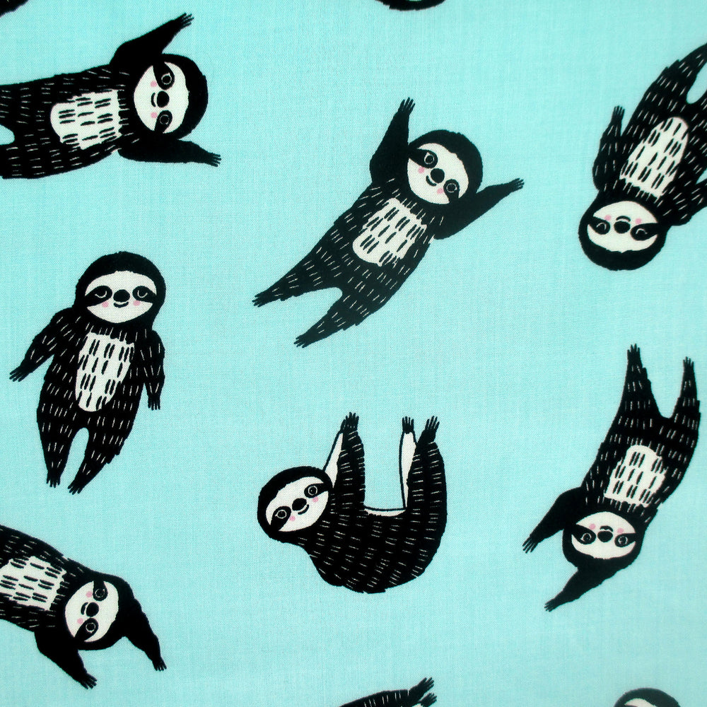 Mint Blue Sloth All Over Print Cotton Canvas Reversible Tote Bags for Women