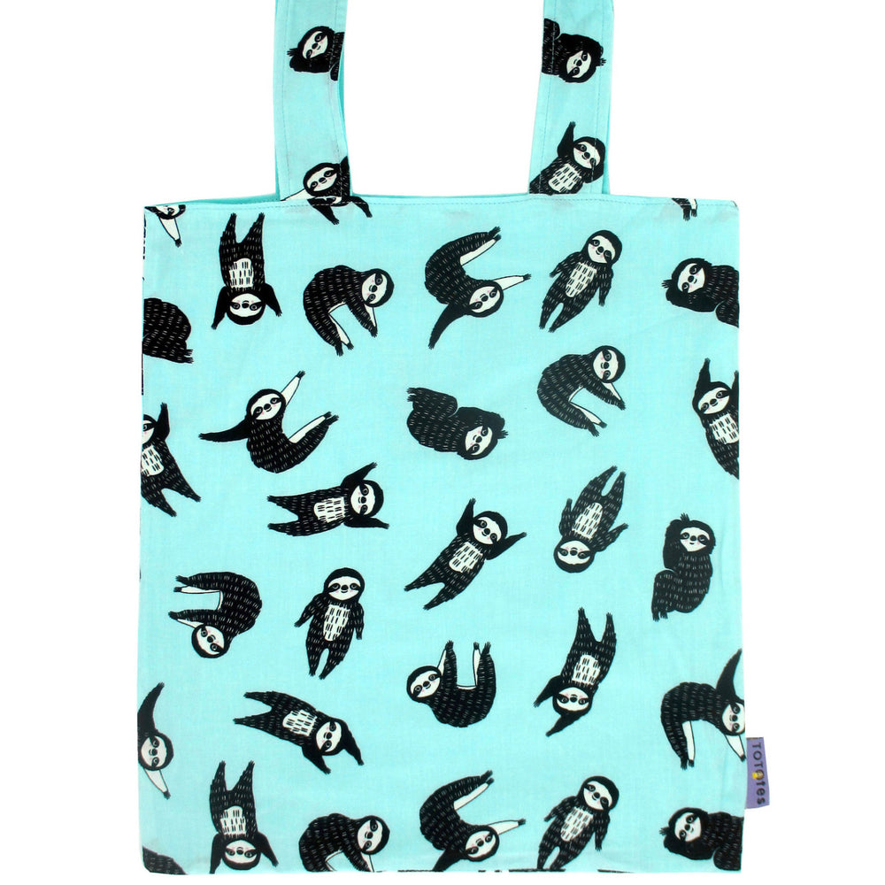 Mint Blue Sloth All Over Print Cotton Canvas Reversible Tote Bags for Women
