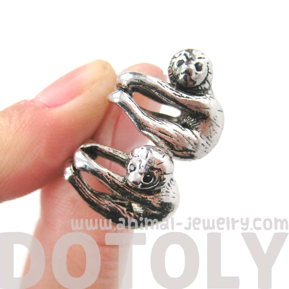 Sloth Shaped Animal Stud Earrings in Shiny Silver | Animal Jewelry | DOTOLY