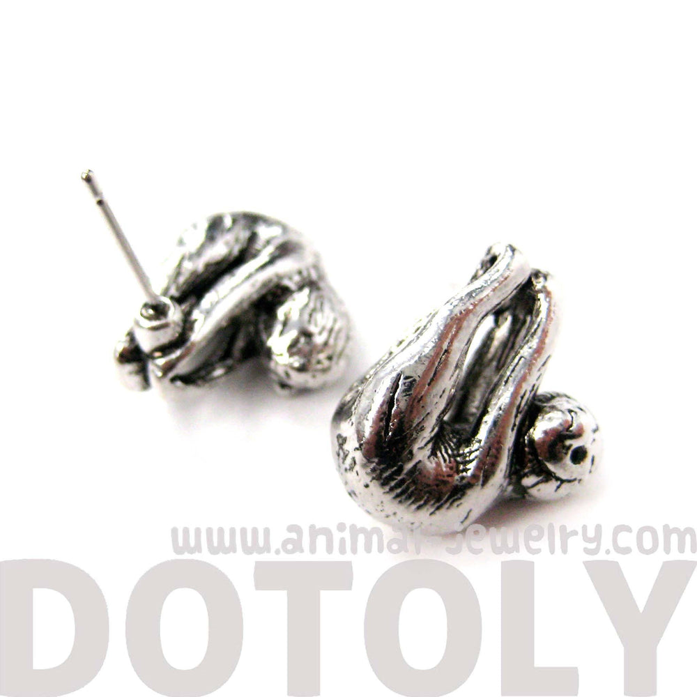 Sloth Shaped Animal Stud Earrings in Shiny Silver | Animal Jewelry | DOTOLY