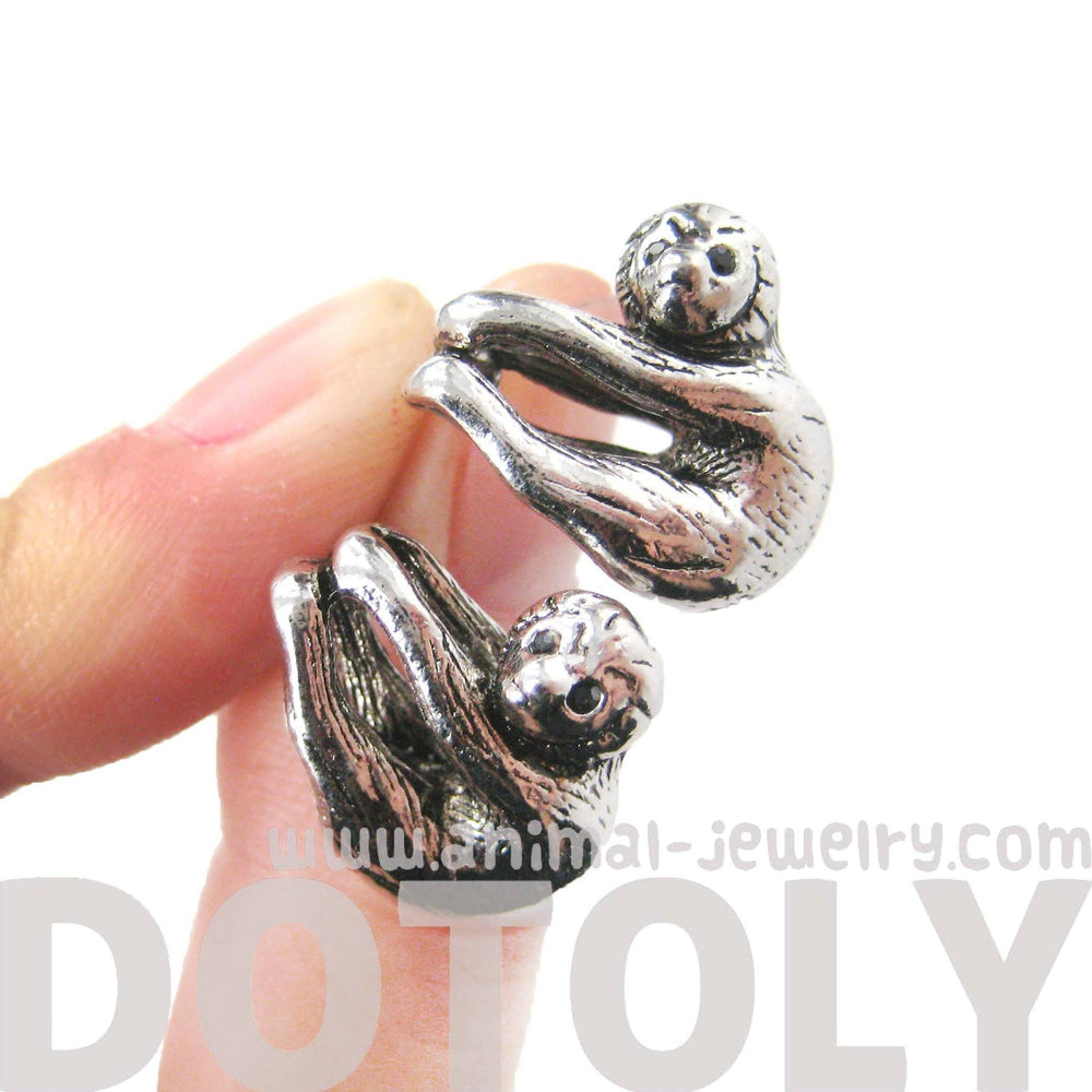 Sloth Shaped Animal Stud Earrings in Shiny Silver | Animal Jewelry | DOTOLY