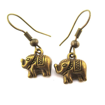 Small 3D Elephant Shaped Dangle Charm Earrings in Brass | DOTOLY | DOTOLY