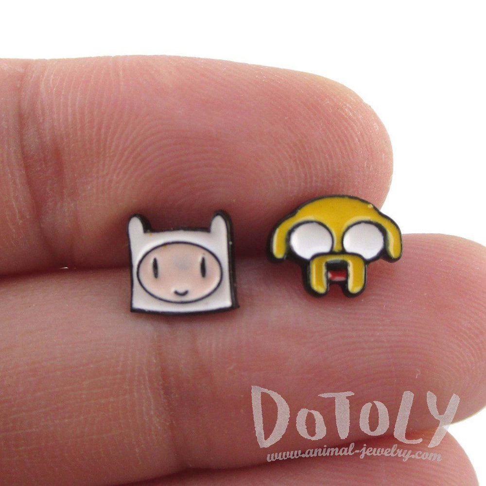 Small Adventure Time Finn and Jake The Dog Face Shaped Stud Earrings