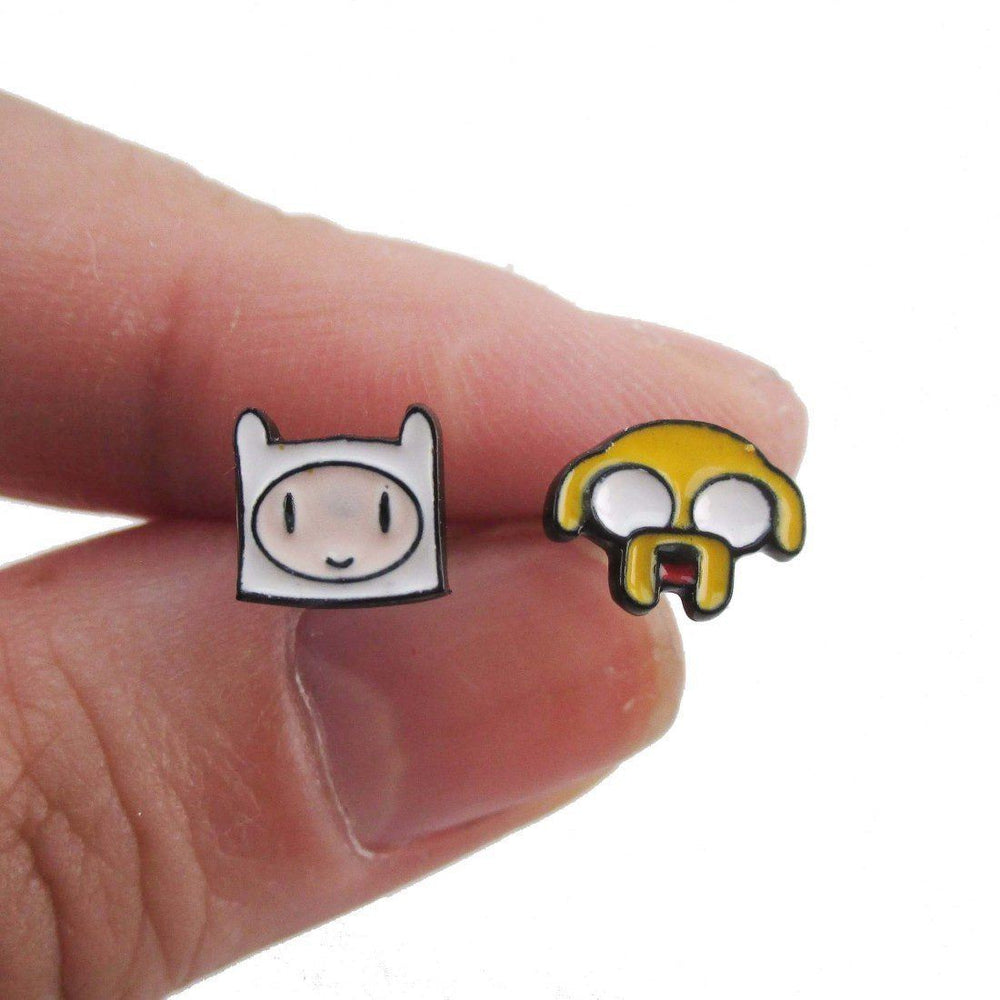 Small Adventure Time Finn and Jake The Dog Face Shaped Stud Earrings