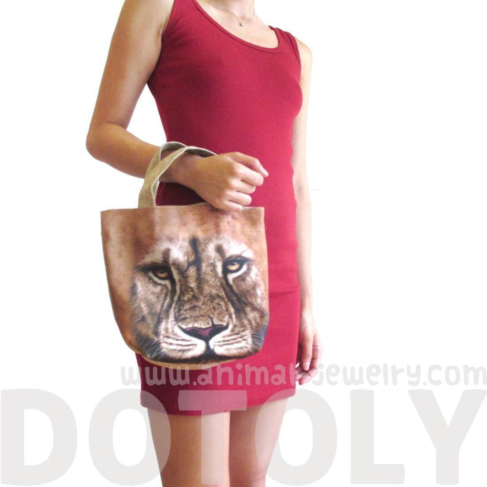 Small African Lion Face Print Fabric Lunch Tote Bag | DOTOLY | DOTOLY