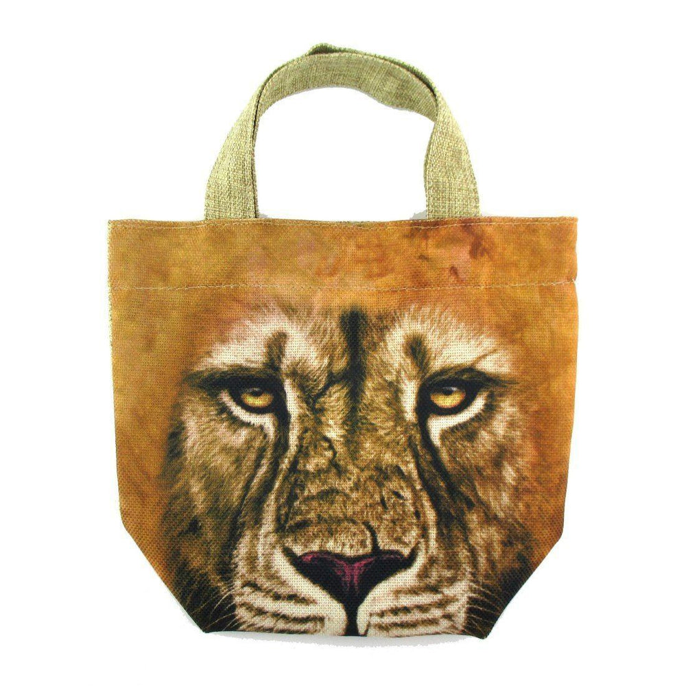Small African Lion Face Print Fabric Lunch Tote Bag | DOTOLY | DOTOLY