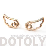 Small Angel Wings Feather Outline Stud Earrings in Rose Gold | DOTOLY | DOTOLY