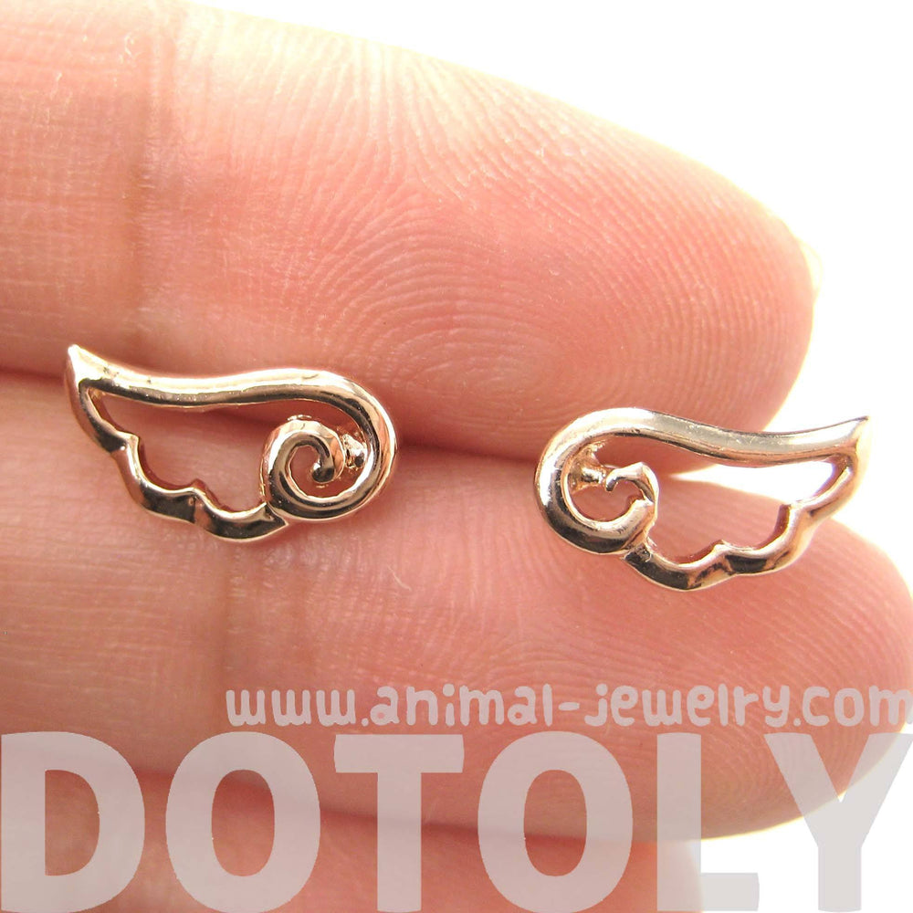 Small Angel Wings Feather Outline Stud Earrings in Rose Gold | DOTOLY | DOTOLY