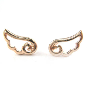 Small Angel Wings Feather Outline Stud Earrings in Rose Gold | DOTOLY | DOTOLY