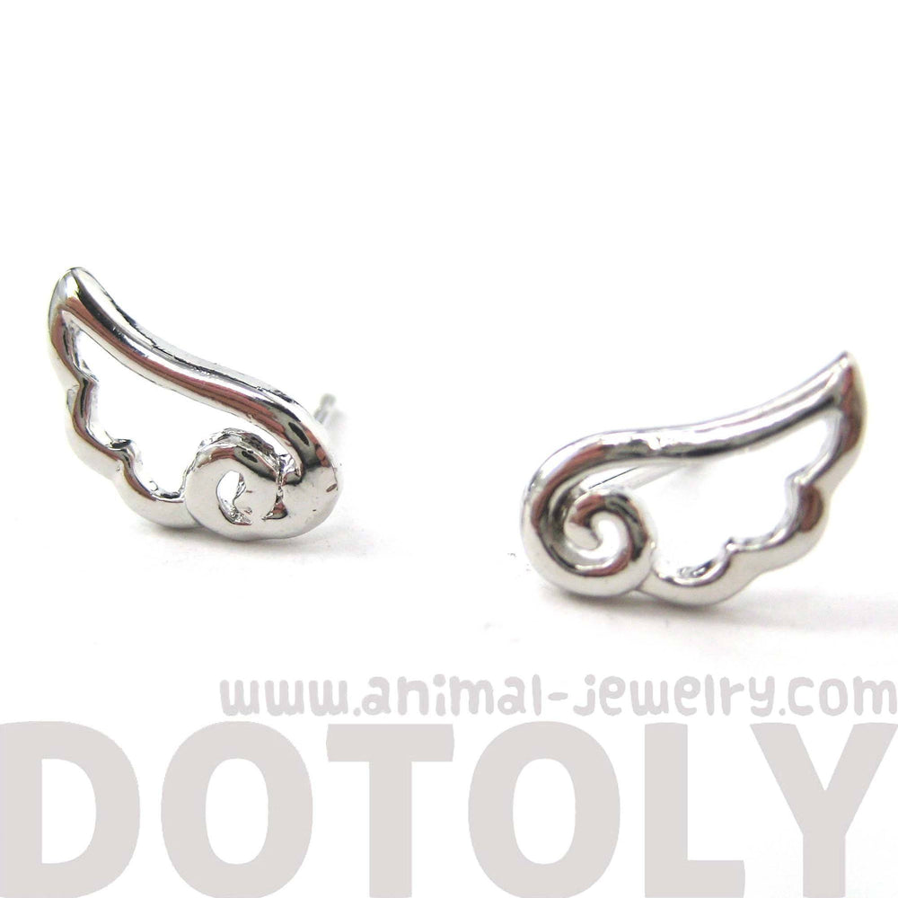 Small Angel Wings Feather Outline Stud Earrings in Silver | DOTOLY | DOTOLY
