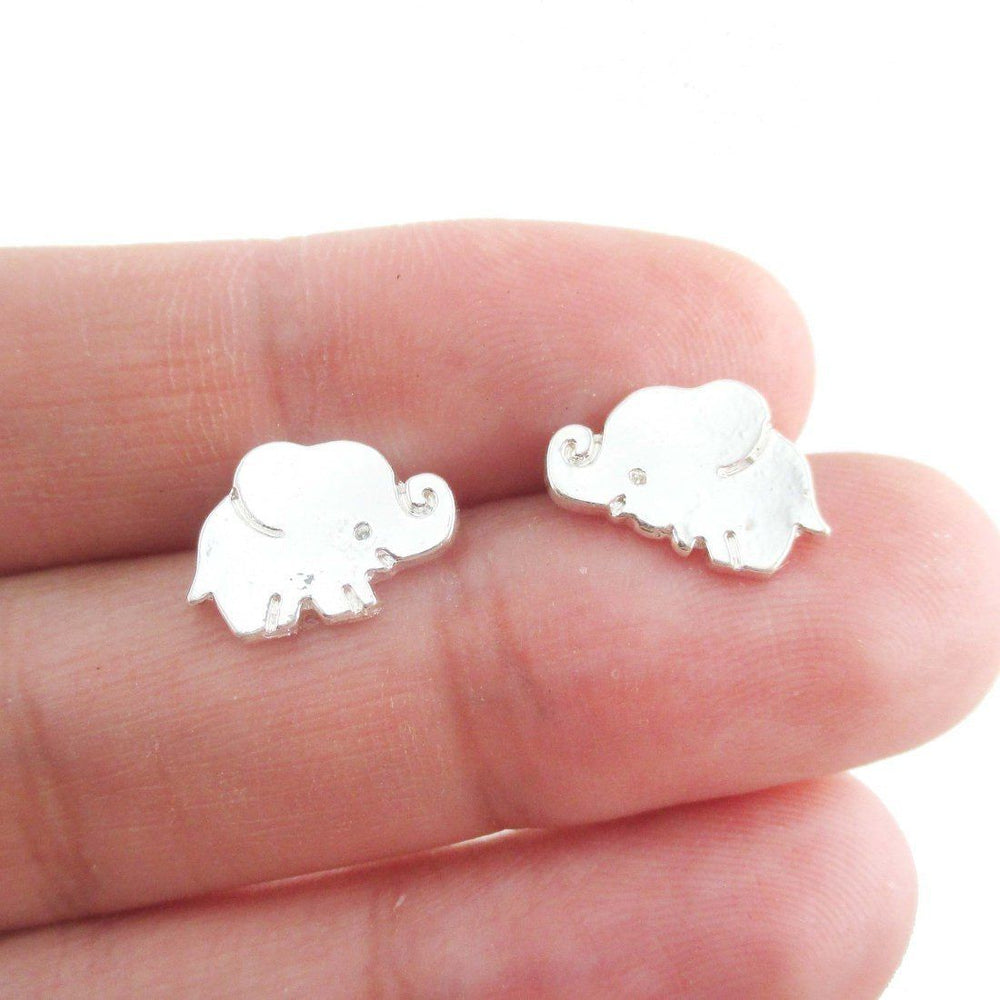 Small Baby Elephant Shaped Stud Earrings in Silver | Animal Jewelry | DOTOLY