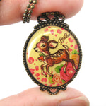 Small Bambi Deer with Roses Illustrated Pendant Necklace | Animal Jewelry | DOTOLY