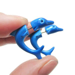 Small Blue Dolphin Sea Animal Shaped Front and Back Stud Earrings | DOTOLY